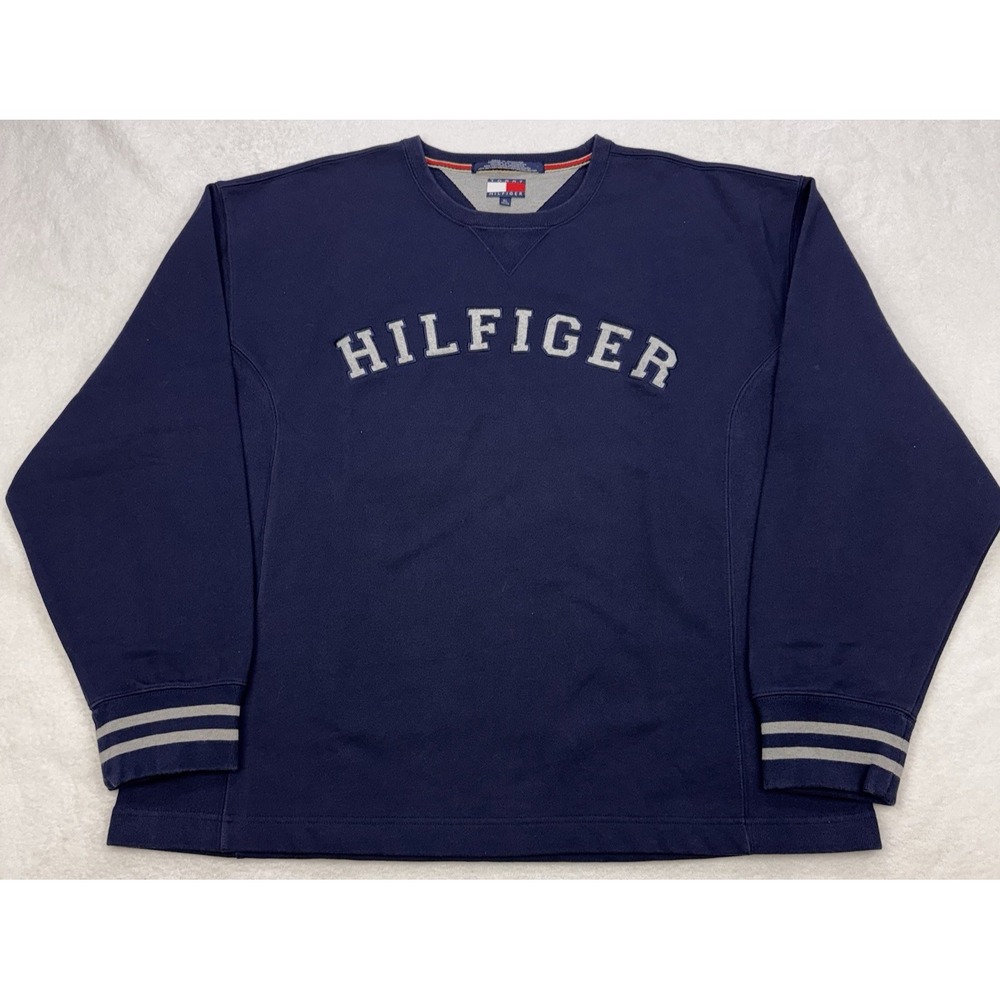 Tommy Hilfiger Sweatshirt Men XL Blue Crew Neck Long Sleeve Emb Logo Heavy‎